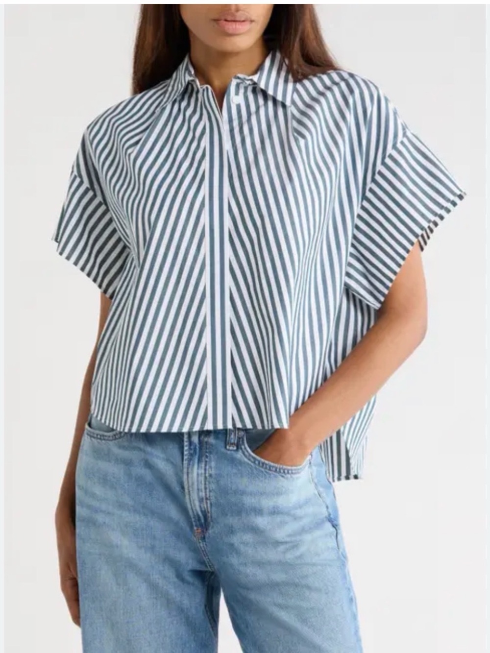 RAG & BONE Martha Navy and White Striped Button-Down